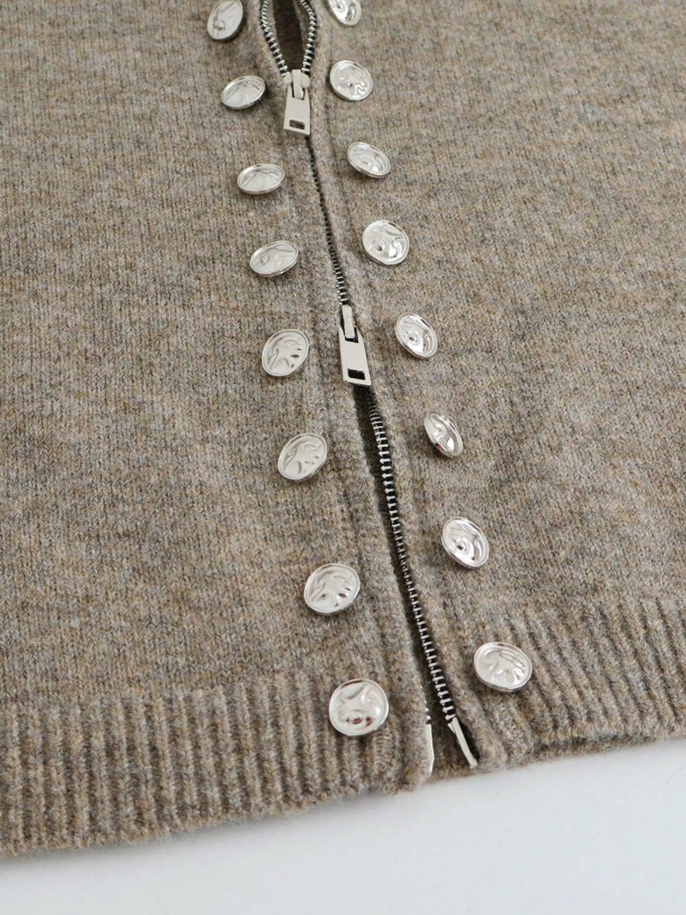 Casual Khaki Women's Knitted Turtleneck Cardigan - Picture 5 of 5